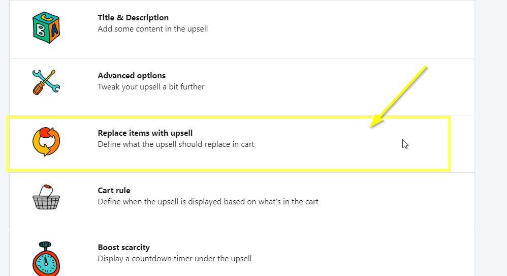 Replace items in cart with an upsell